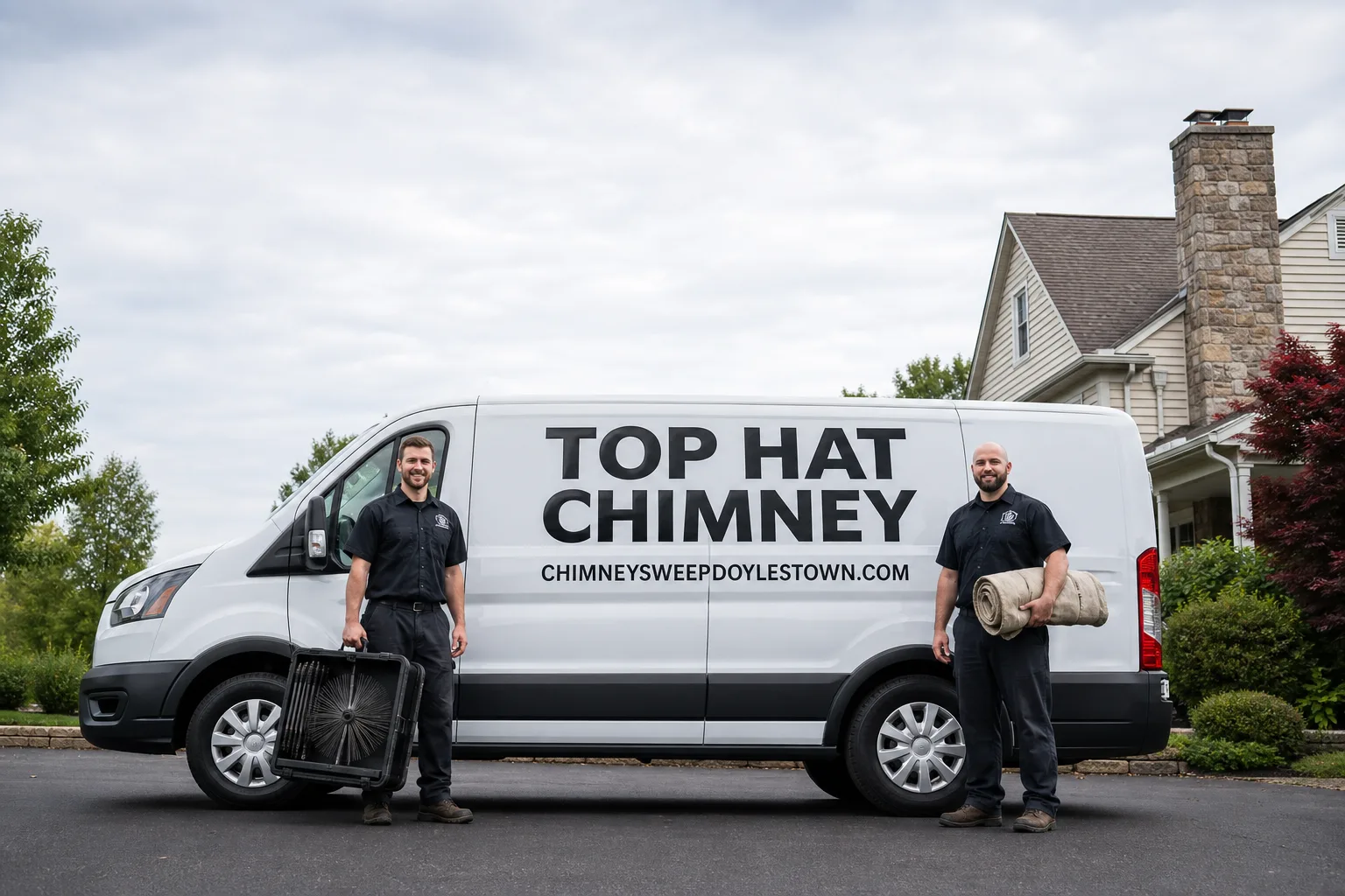 Top Hat Chimney chimney cleaning service vehicle and crew in Doylestown, PA
